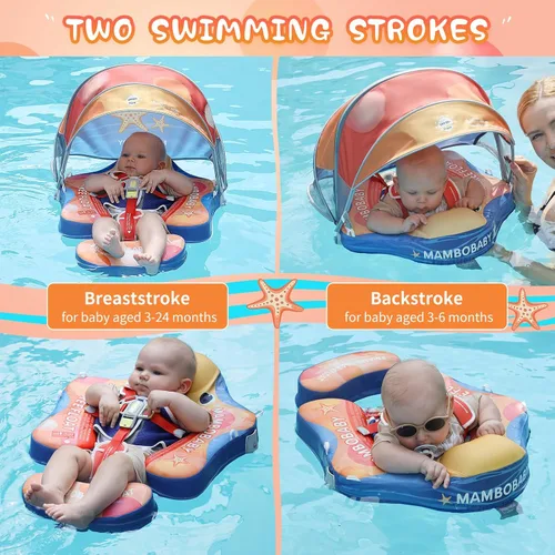 Miniatura 4 de Flotadores para bebé para piscina con dosel toldo de protección solar extraíble Mambobaby Float No Inflable Mejora Añadir cola Evitar Voltear Nueva
