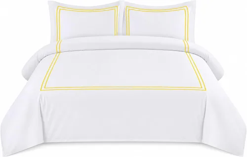 Miniatura 23 de BedDecor Lujoso juego de funda de edredón de algodón egipcio de 400 hilos, 1 pieza con hermoso bordado de 2 rayas