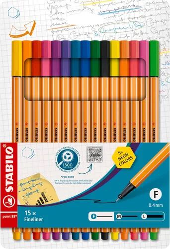 Stabilo 88 set de bolígrafos de 15 colores para bolsa.