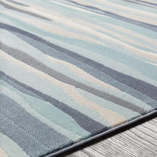 Miniatura 9 de Hauteloom Basco - Tapete moderno de rayas onduladas para la sala o el dormitorio, color azul, gris y beige, de 3 pies y 11 pulgadas x 5 pies y 7