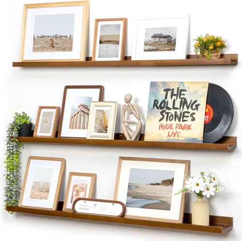 Miniatura 46 de FLYJOE Estante de repisa de fotos para pared, 24 pulgadas de madera de fresno maciza, estantes para libros de guardería, estantes flotantes