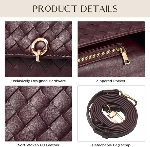 Miniatura 5 de CHUNLI Bolsos de mano tejidos elegantes para mujer, bolsos cruzados de diseñador con asa superior, bolso formal de piel sintética de noche
