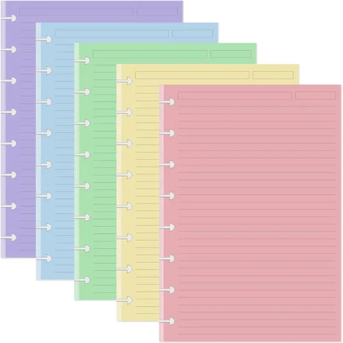 Papel de repuesto rayado TUL tamaño junior con sistema de discos, inserto de 8 discos, 5 colores (20 hojas/color), total 100 hojas/200 páginas,