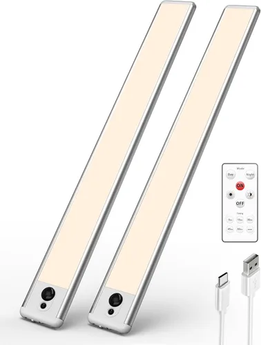 EZVALO Luces para debajo del gabinete, luz con sensor de movimiento de 14.5 pulgadas, regulable para interiores, súper brillante, 4000 mAh, luces