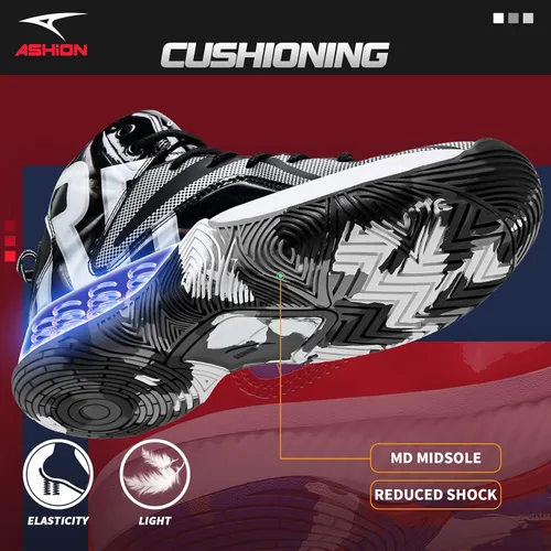Miniatura 4 de ASHION Zapatos de baloncesto unisex para niños y niñas, tenis de caña alta, transpirables, con amortiguación al aire libre, zapatos deportivos