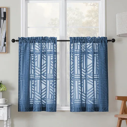 Miniatura 89 de Simplebrand Cortinas traslúcidas negras de cocina de 24 pulgadas de largo, 2 paneles, filtrado de luz, geométrico jacquard con textura, cortinas