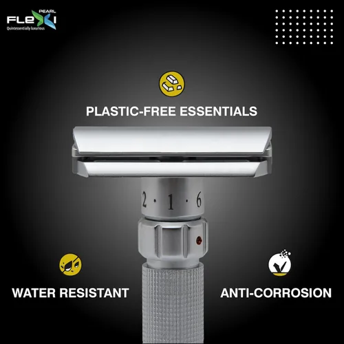 Miniatura 3 de Pearl Flexi - Maquinilla de afeitar de seguridad ajustable versión V12 – Maquinilla de afeitar de metal reutilizable hecha de 100% latón