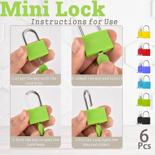 Miniatura 7 de Paquete de 6 mini candados con llaves, cerraduras pequeñas impermeables de aleación de cobre y zinc, cerraduras pequeñas inastillables y resistentes