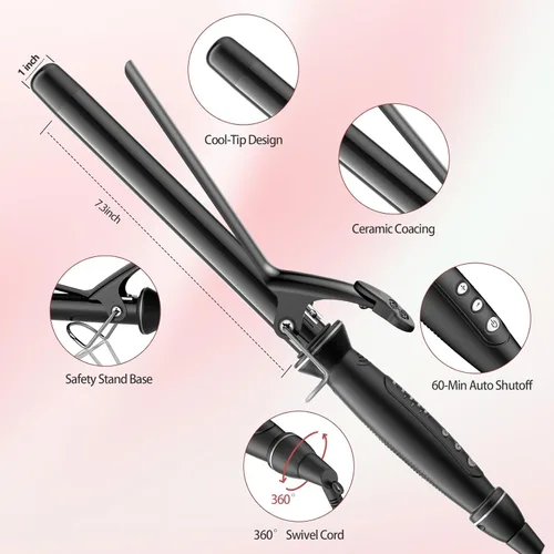 Miniatura 3 de SAOSA Rizador de barril extra largo de 1 pulgada (0.984 in) para cabello largo, varita de turmalina de cerámica con abrazadera, calentamiento rápido