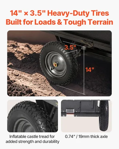 Miniatura 6 de VEVOR 10 pies cúbicos y 500 libras de remolque para ATV con función de descarga, remolque de utilidad para UTV de carga pesada, remolque de descarga