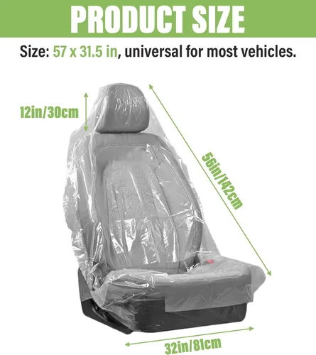 Miniatura 2 de Zlirfy Funda de asiento, 100 piezas de plástico PE desechable, ajuste universal para vehículo, protectora, transparente, ligera, fácil de almacenar