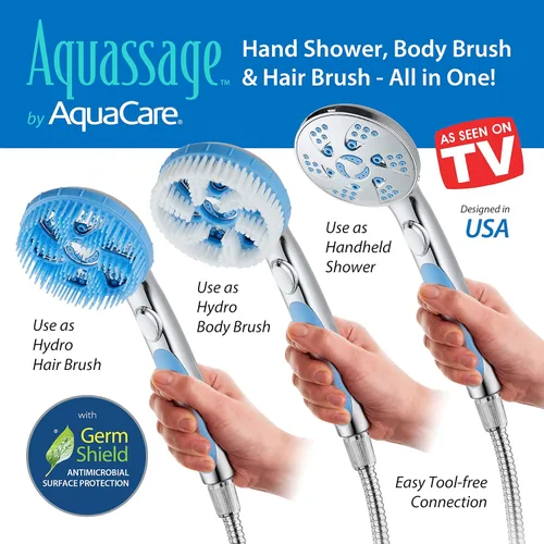 Miniatura 4 de Aquassage 5 en 1 de AquaCare - Cabezal de ducha de alta presión de 76 modos, combinado, ducha de mano, cepillo corporal y cepillo de pelo en uno.