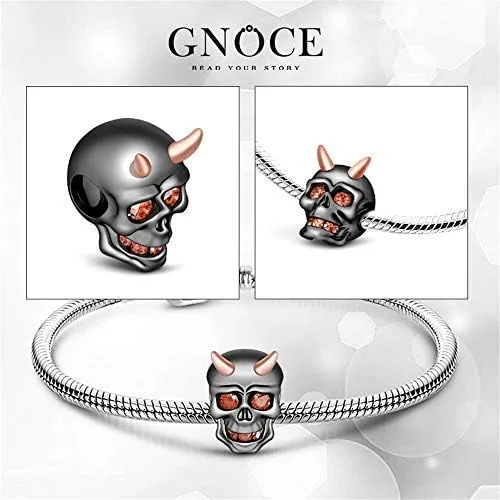 Miniatura 6 de GNOCE Pulsera de plata de ley 925 con colgante de calavera y corazón diseño de murciélago con cierre