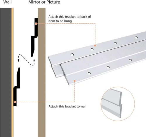 Miniatura 3 de Colgador de Fotos con Taco Francés, Soporte de Pared de Aluminio con Enganche Z (2 Pares de 6 Pulgadas)