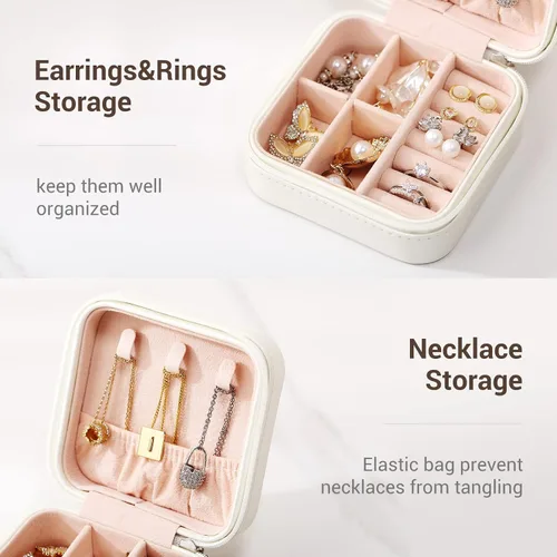 Miniatura 2 de Casegrace - Mini joyero portátil de viaje de cuero para joyas organizador de anillos caja de regalo para niñas y mujeres