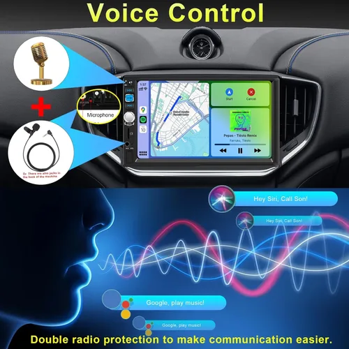 Miniatura 6 de Apple CarPlay inalámbrico y Android Auto, estéreo de coche doble DIN - Pantalla táctil IPS de 7", 1024*600, radio de coche FM, Bluetooth 5.2, 180W
