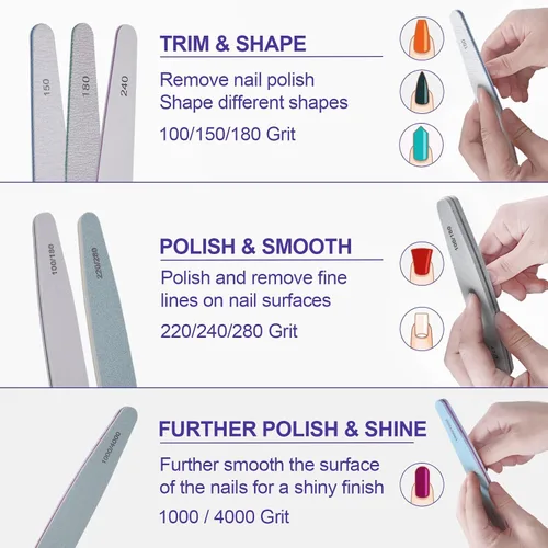 Miniatura 3 de Juego de lima de uñas y pulidor, set de 6 piezas, kit profesional de lima de uñas para uñas acrílicas y naturales, granos