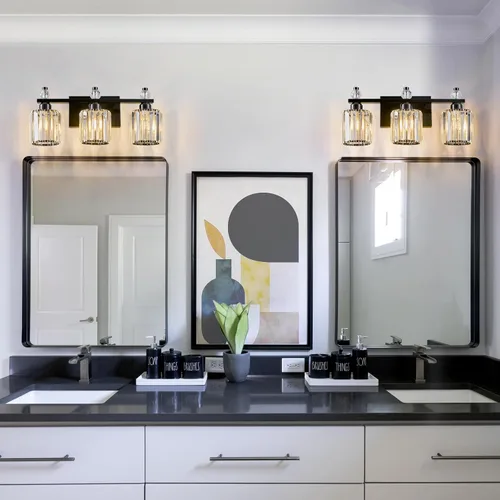 Miniatura 3 de Luces de Tocador de Baño de 3 Luces, Placado Negro, Modernas Luces de Tocador de Cristal para Baño, Luces de Tocador de Cristal para Usar Sobre