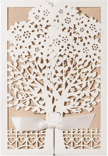 Miniatura 7 de Hosmsua 50 invitaciones de boda florales rústicas blancas personalizadas con lazo de cuerda de cáñamo