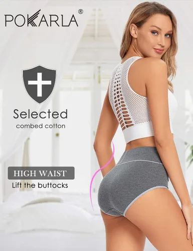 Miniatura 2 de POKARLA - Ropa interior de algodón y con cintura alta para mujer, es suave, es transpirable, son calzones elásticos, con talla regular