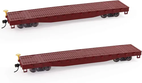Miniatura 10 de Evemodel C8741 2pcs HO Scale 1:87 52' Transportador plano de coche plano 52 pies Modelo Tren Contenedor de transporte de carga Coche (amarillo)