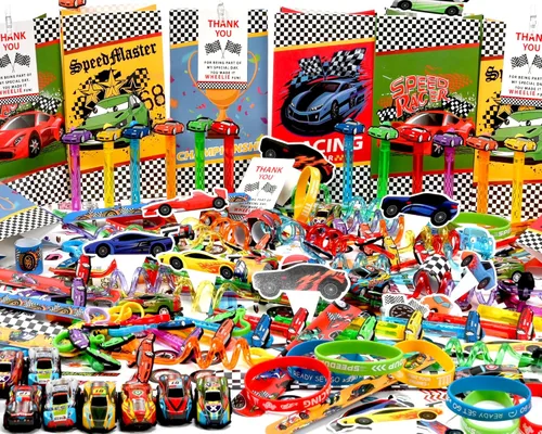 Miniatura 2 de PLOUGVI 232 piezas de regalos de fiesta de cumpleaños de autos de carreras, suministros de decoración de bolsas de regalo, relleno de piñata