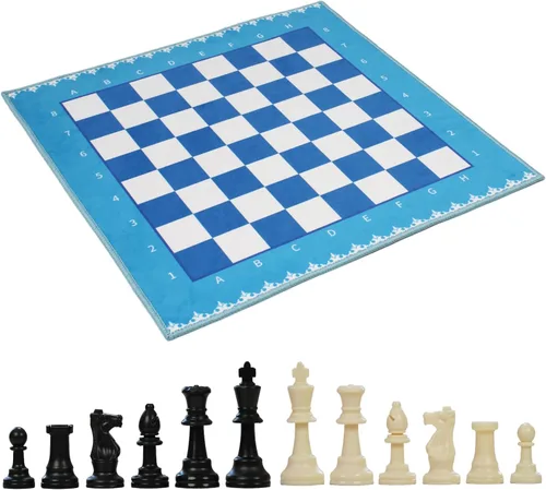 Miniatura 12 de Juego de ajedrez de 20 pulgadas para niños y adultos, alfombrilla de ajedrez plegable con 3.75 pulgadas King, 32 piezas + 2 reinas adicionales