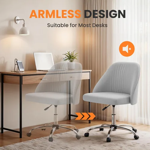 Miniatura 6 de Simple Deluxe Silla de escritorio de oficina sin brazos, moderna y bonita, silla giratoria cómoda, sillas de oficina en casa con ruedas, altura Gris