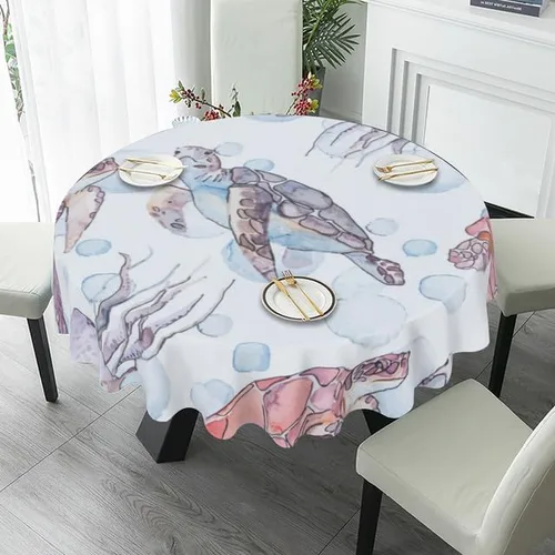 Miniatura 4 de Mantel redondo con estampado de tortuga marina, mantel decorativo lavable, resistente a las arrugas, para el hogar, cocina, comedor, picnic