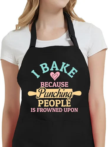 Delantales para hornear para mujeres con bolsillos, delantal "I Bake Because People Is Frowned", bonitos regalos para hornear para amigos panaderos