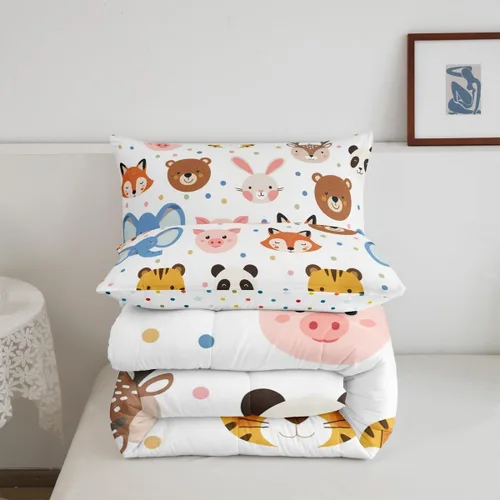 Miniatura 6 de Feelyou Juego de edredón de animales de zoológico, tamaño individual, juego de ropa de cama de animales de dibujos animados para niños, niñas