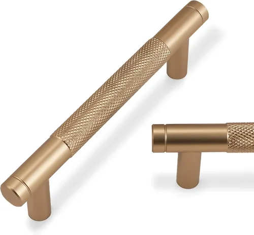 Miniatura 41 de Paquete de 10 tiradores para gabinete de cocina, tiradores mate negro y bronce champán, tiradores de cajón estriados negros, herrajes de cocina