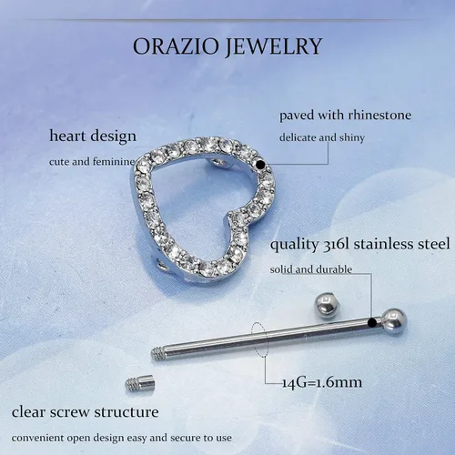 Miniatura 4 de ORAZIO 4 pares de pezones de acero inoxidable de 0.49oz con circonita cúbica y ópalo