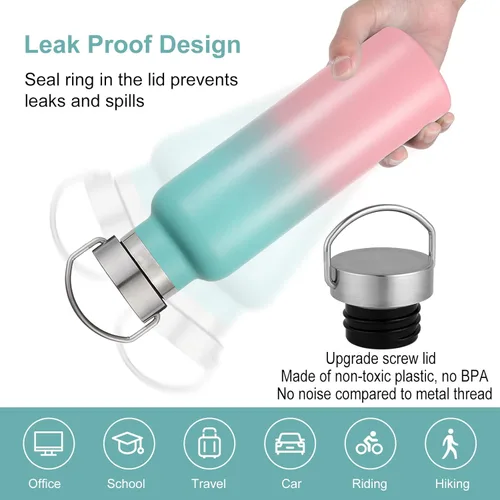 Miniatura 4 de Neihepal Paquete de 4 botellas de agua aisladas de 20 onzas, botella deportiva de doble pared de acero inoxidable con tapa de asa, termo Bubble gum