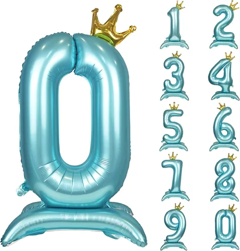 Miniatura 9 de Globos de aluminio grandes con corona negra número 0 para niños y niñas, cumpleaños, boda, aniversario, fiesta, baby shower, suministros 0
