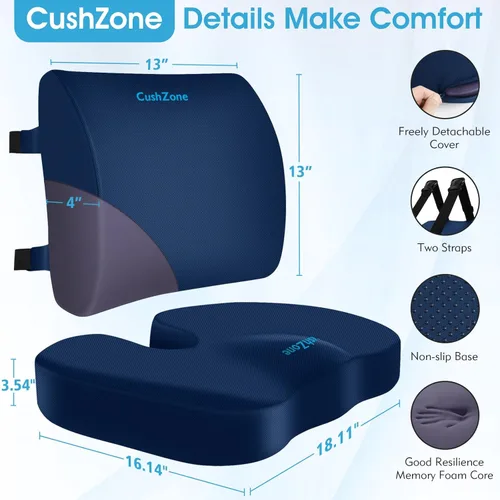 Miniatura 6 de CushZone Cojín de asiento, almohada de apoyo lumbar con correa ajustable, cojines para silla para aliviar el dolor de ciática, con funda lavable