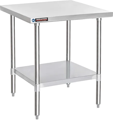 DuraSteel Mesa de trabajo de acero inoxidable de 30 x 30 pulgadas, mesa de metal de preparación comercial NSF, soporte para horno de pizza al aire