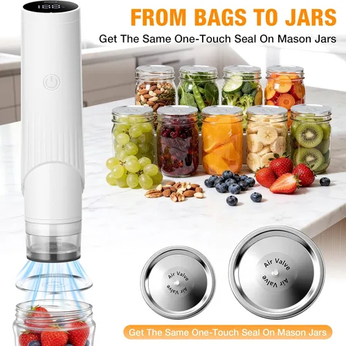 Miniatura 5 de Sellador al vacío inteligente para alimentos con pantalla LED, máquina selladora al vacío de mano de succión fuerte de 65 kPa para bolsas