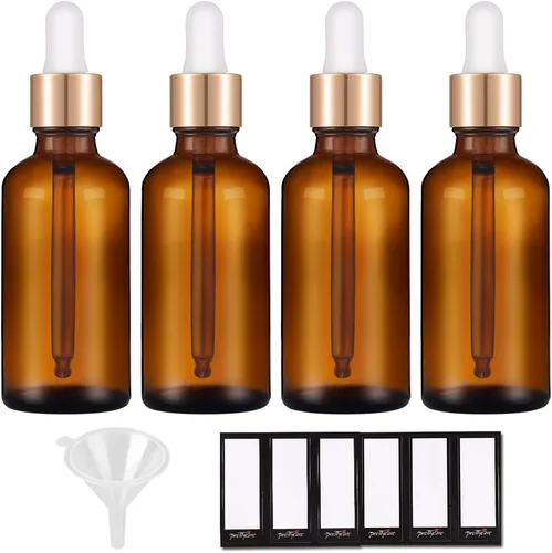 Miniatura 15 de PrettyCare Paquete de 4 botellas con cuentagotas de aceites esenciales, botellas vacías de tintura para cuidado personal y belleza, Ámbar