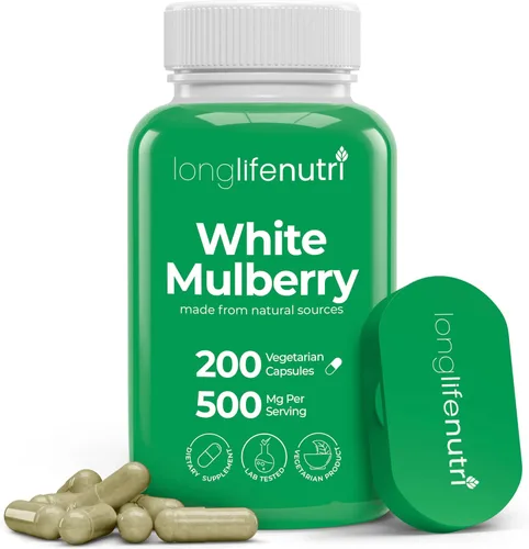 Extracto de hoja de morera blanca de 500 mg, procedente de hoja de Morus Alba, 200 cápsulas vegetarianas, suplemento para equilibrio natural y