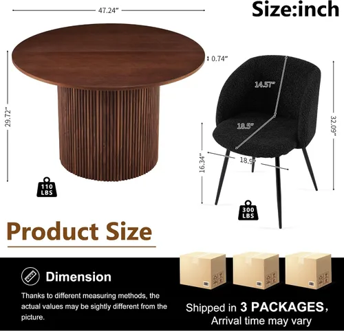Miniatura 6 de Homedot Juego de mesa de comedor redonda de 5 piezas para 4, mesa de cocina de nogal de 47 pulgadas y sillas tapizadas para comedor, juego de mesa