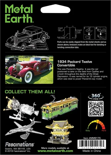 Miniatura 2 de Metal Earth Fascinations 1934 Packard Twelve - Kit de modelo de metal convertible 3D con pinzas