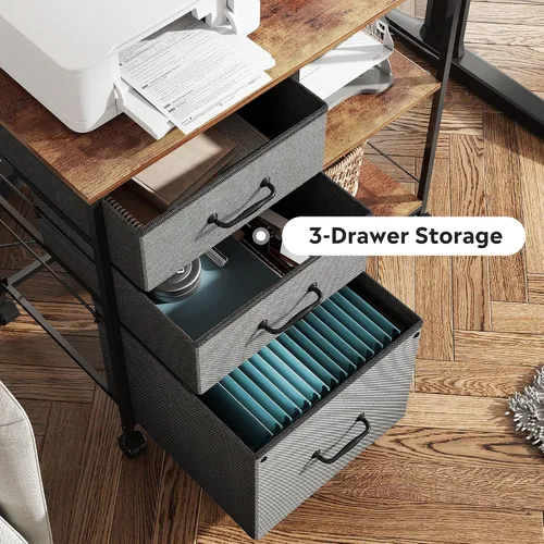 Miniatura 4 de DEVAISE Archivador móvil de 3 cajones, soporte de impresora rodante con estante de almacenamiento abierto, archivador lateral de tela para tamaño A4
