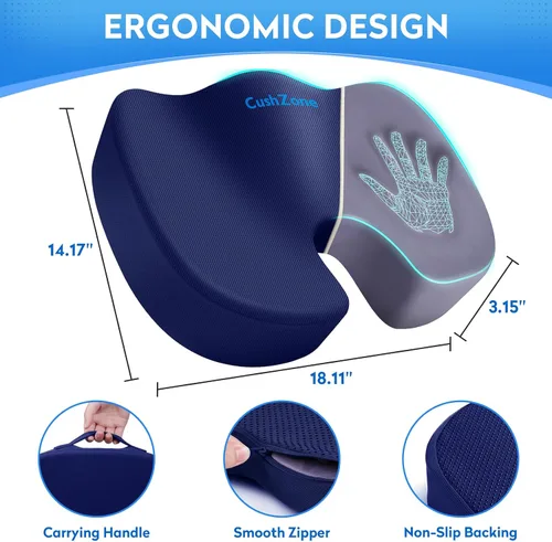 Miniatura 4 de CushZone Cojines para Silla de Oficina, Cojín de Espuma Viscoelástica para Coxis para Dolor de Coxis Silla de Oficina Asiento de Automóvil, Ciática