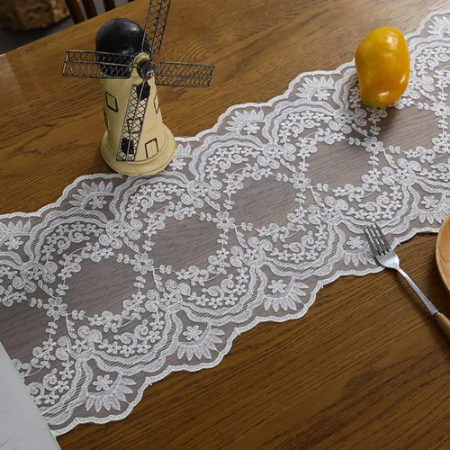 Miniatura 7 de Hsvanyr Camino de mesa de encaje blanco bordado pequeño bufanda clásica rectangular macramé mesa decoración de tocador 12 pulgadas x 27 pulgadas