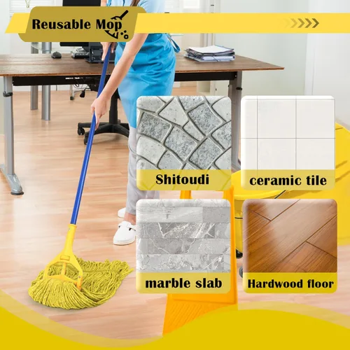 Miniatura 3 de Cabezal de trapeador industrial húmedo de alta resistencia, cabezal de trapeador amarillo de 21 onzas, de repuesto, de algodón, lavables