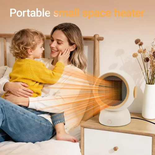 Miniatura 9 de Calentador de espacio, calentadores eléctricos portátiles para habitación pequeña, para uso en interiores, dos velocidades, 1200 W, mini Blanco