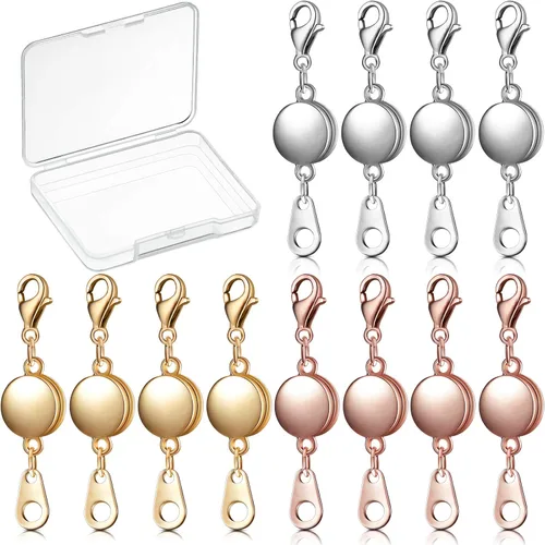 Miniatura 8 de 12 piezas de cierre magnético con bloqueo para joyería, cierre redondo para collar, cierres para pulsera, extensor de pulsera para fabricación