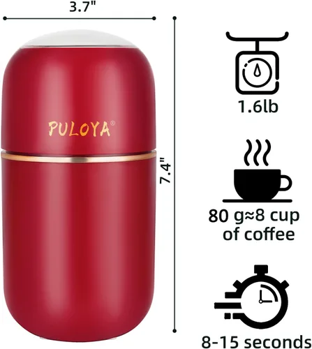 Miniatura 6 de Molinillo Eléctrico para Granos de Café, Especias, Hierbas, Granos y Frutos Secos, Cuchillas de Acero Inoxidable, 2.8 oz, Rojo