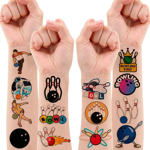 Miniatura 8 de 88 tatuajes temporales de boliche para niños, divertidas calcomanías de bola de boliche, recuerdos de fiesta de cumpleaños temática deportiva